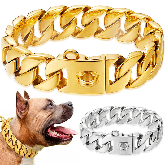 32mm Large Dog Pet P Choke Cuban Chain Solid Stainless Steel Pet Training Collar