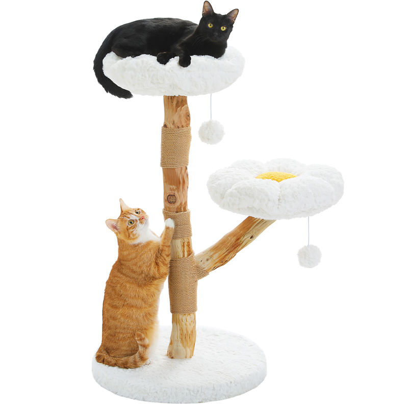 PAWZ Road Wood Flower Cat Tree Scratching Post with Real Branches&2 Perches Toys