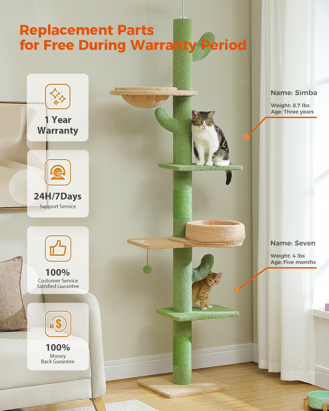 PAWZ Road Cactus Floor to Ceiling Cat Tree Tower Cat Scratching Post Scratcher