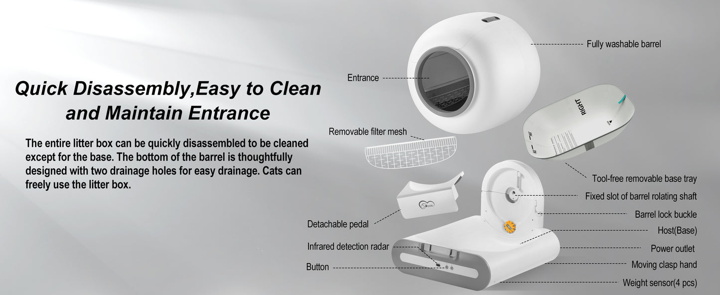 DOEL Self Cleaning Cat Litter Box Automatic  65L APP Control w/ Trash Bags & Mat