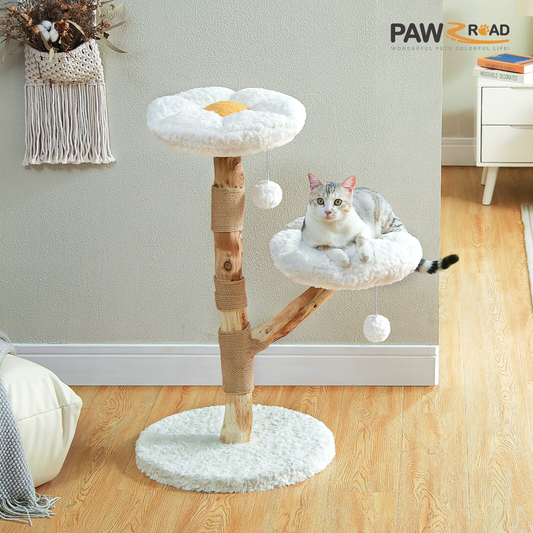 PAWZ Road Wood Flower Cat Tree Scratching Post with Real Branches&2 Perches Toys