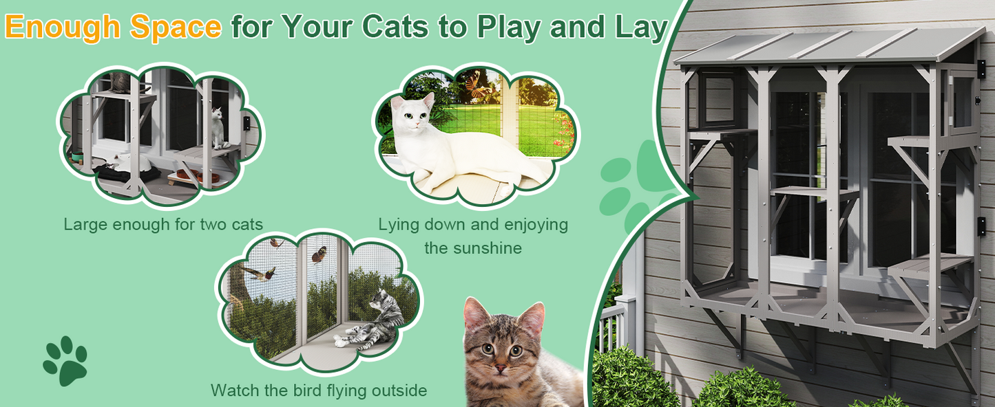Petscosset Cat Catio Expandable Window Box Enclosure for Multiple Indoor Cats