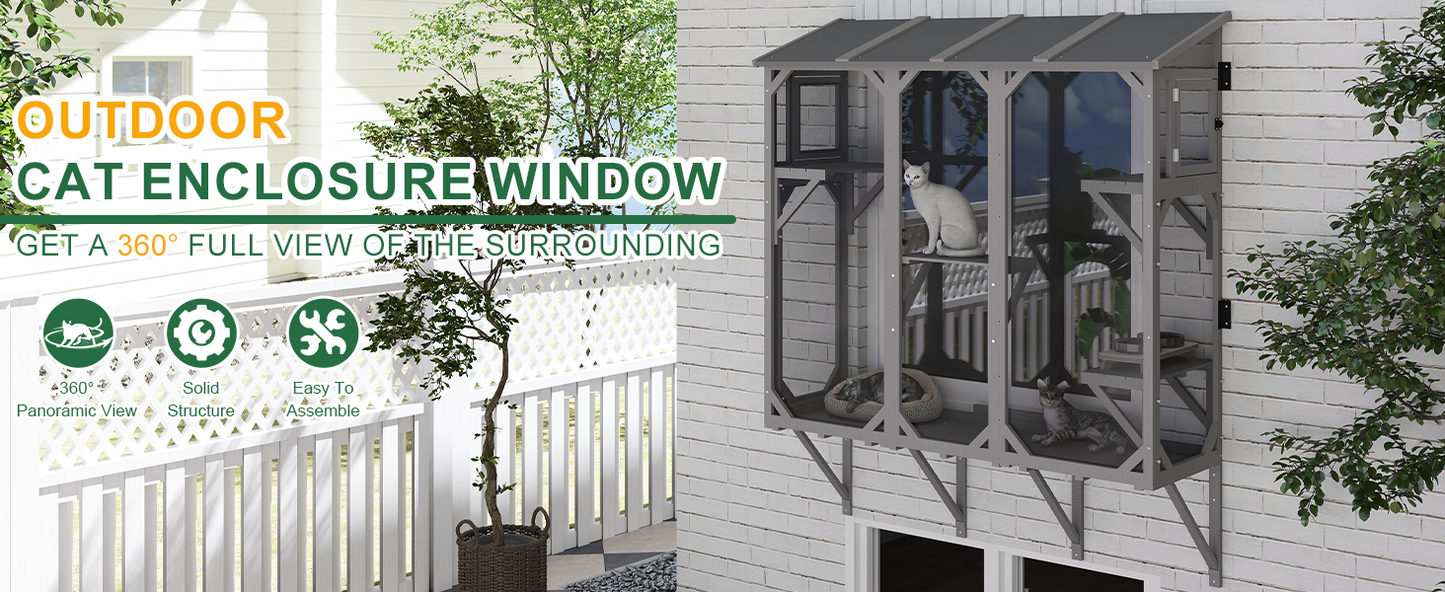 Petscosset Cat Catio Expandable Window Box Enclosure for Multiple Indoor Cats