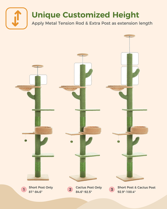 PAWZ Road Cactus Floor to Ceiling Cat Tree Tower Cat Scratching Post Scratcher