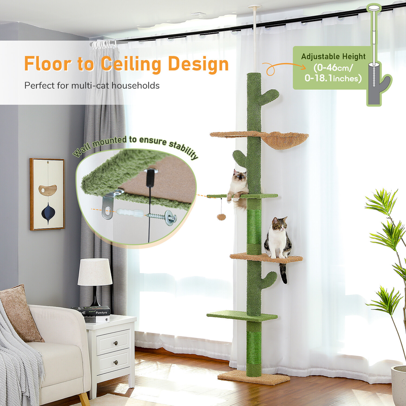 PAWZ Road Cactus Floor to Ceiling Cat Tree Tower Cat Scratching Post Scratcher