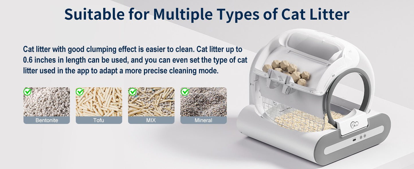 DOEL Self Cleaning Cat Litter Box Automatic  65L APP Control w/ Trash Bags & Mat