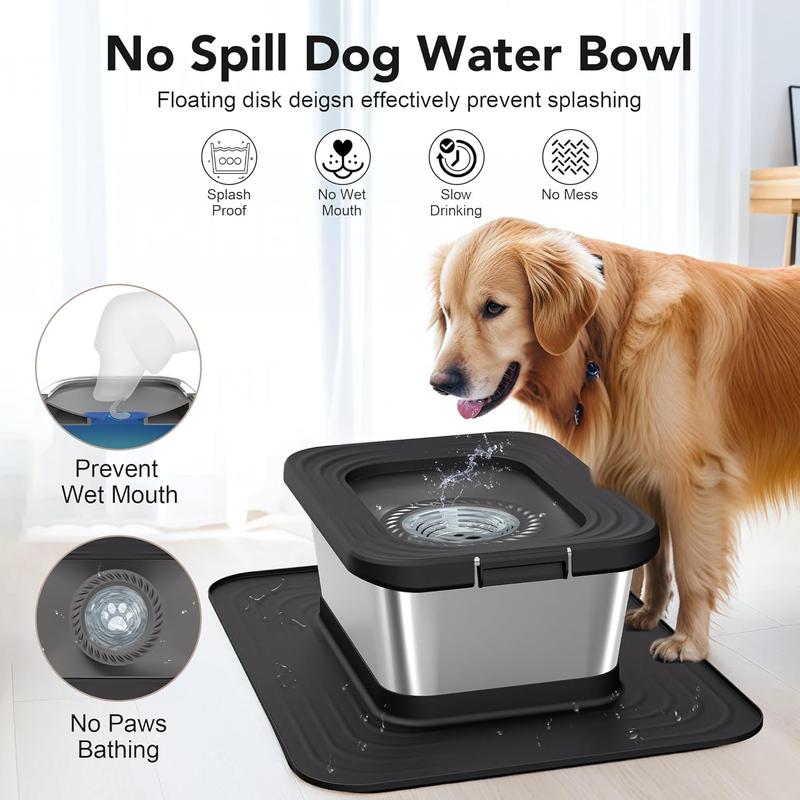 10L Stainless Steel Dog Water Bowl, No Spill Anti-Splash Dog Bowls with XXL Silicone Mat, Spill-Proof Slow Feeder for Messy Drinkers, Heavy Duty Pet Bowls for Indoor/Outdoor Use