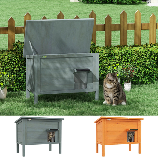 PawHut Outdoor Feral Cat House Insulated w/ Openable Roof