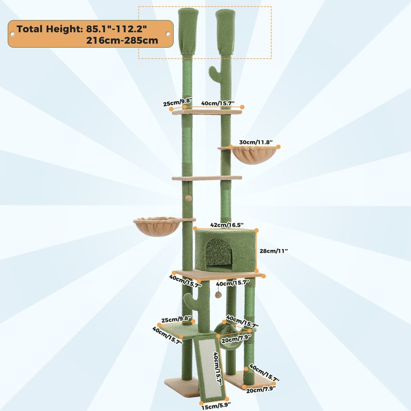 PAWZ Road Cactus Floor to Ceiling Cat Tree Tower Cat Scratching Post Scratcher