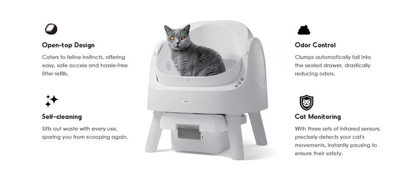 PetPivot Autoscooper 11 Open-Top Self-Cleaning Cat Litter Box，Odor-Free Waste Disposal includes Trash Bags