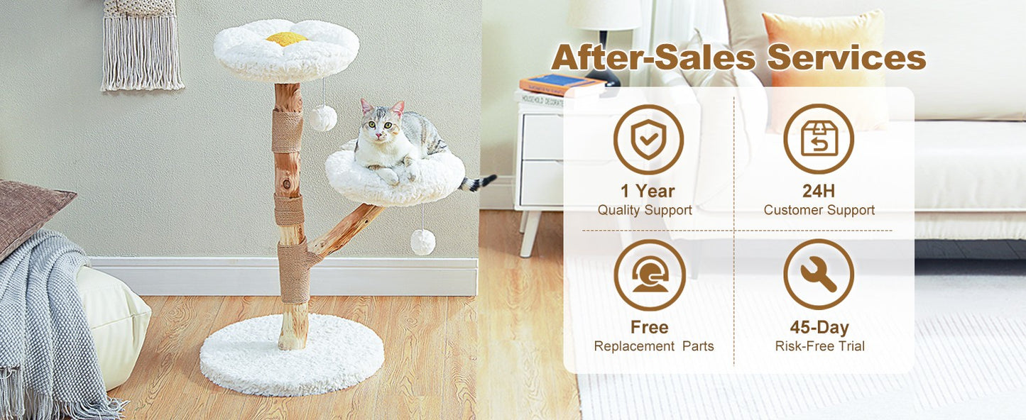 PAWZ Road Wood Flower Cat Tree Scratching Post with Real Branches&2 Perches Toys