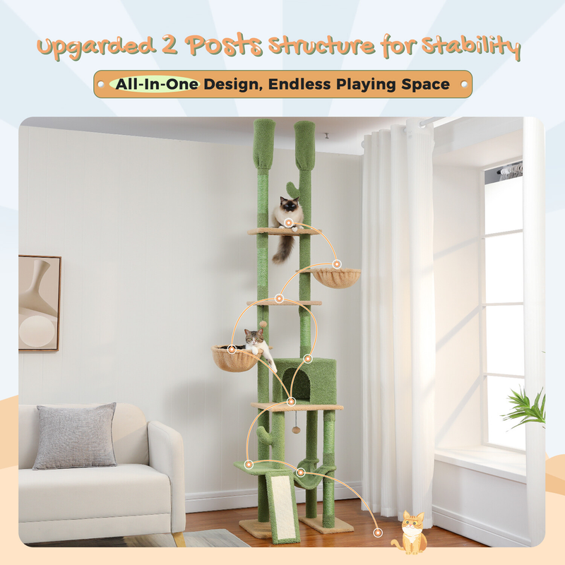 PAWZ Road Cactus Floor to Ceiling Cat Tree Tower Cat Scratching Post Scratcher