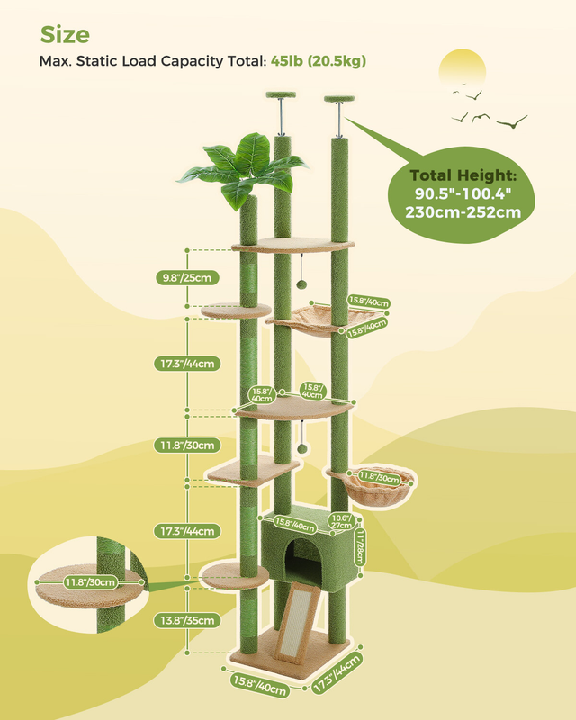 PAWZ Road Cactus Floor to Ceiling Cat Tree Tower Cat Scratching Post Scratcher