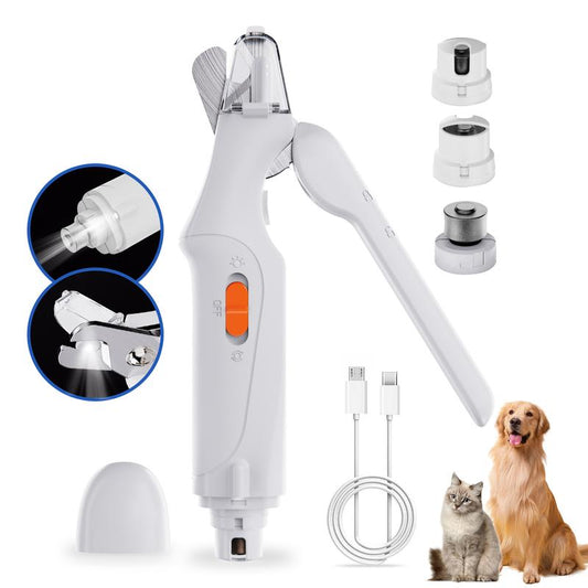 2-in-1 pet nail polisher, dog nail clipper trimmer, ultra quiet electric nail set, rechargeable, suitable for trimming toes and claws of dogs and cats of all sizes